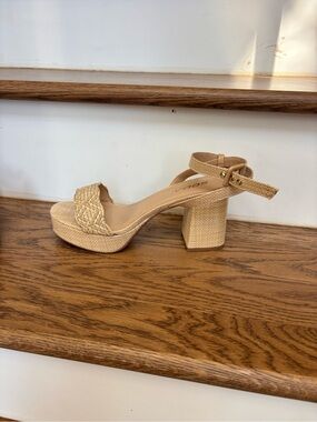 Soda Natural Beige Braided Platform Sandals with Ankle Strap